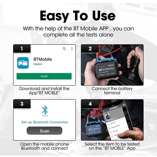 TOPDON BTMobile Lite Bluetooth Car Battery Tester 12V Wireless Cranking Charger Circut Tester Auto Analyzer Vehicle 100-2000CCA My Store