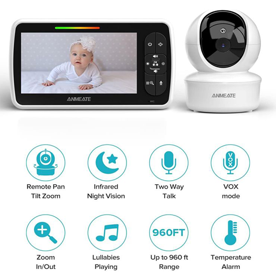 ANMEATE Baby Monitor SM-650 Large 5" Screen with 30Hrs Battery Life ( No Memory Card Support ) My Store