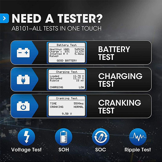 TOPDON AB101 Car Battery Tester 12V Car Battery Load Tester on Cranking Charging Systems My Store