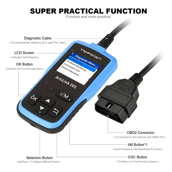 OBD2/EOBD Scanner, Topdon ArtiLink 201 Auto Code Scanner Check Engine Code Reader with O2 Sensor Test My Store