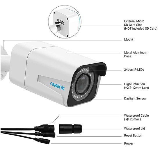 Reolink rlc 511a 5mp outdoor wired camera with 4× optical zoom ir night vision box pack with complete accessories My Store