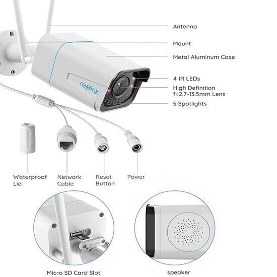 Reolink rlc 511wa 5mp wired and wifi camera with colour night vision two way audio 5× optial zoom box pack with complete accessories My Store