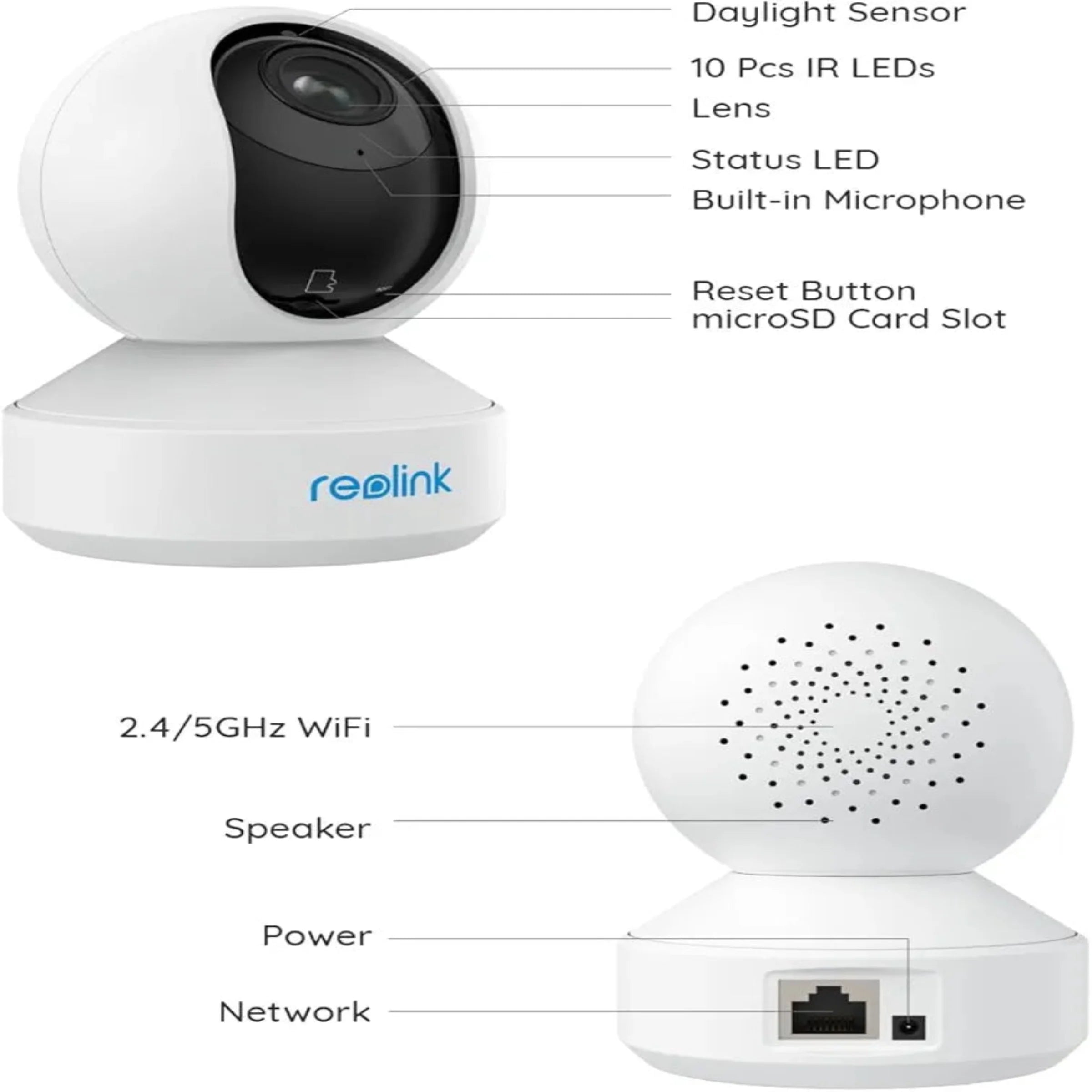 REOLINK E1  Indoor Security Camera, 2.4/5GHz Dual Band WiFi, 5MP Plug-in Pet Camera, 360 Degree Baby/Dog Monitor , Auto Tracking, Person/Pet Detection,5V/2A DC,WITHOUT BOX My Store