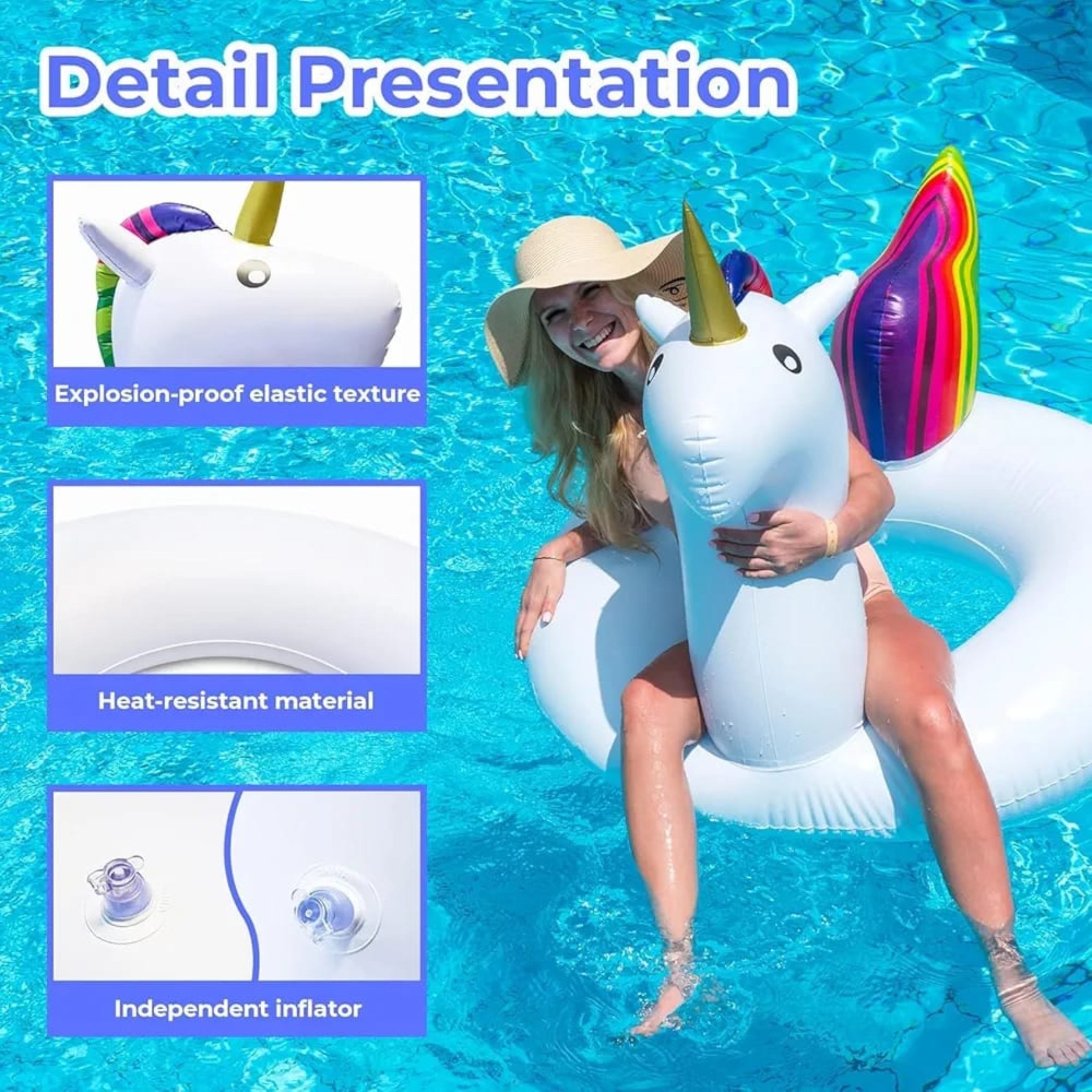 Giant Unicorn Pool Float, Inflatable Unicorn Pool Float Swimming Ring for Adults Summer Beach Pool Inflatable Floats Party (175cm*120cm) My Store